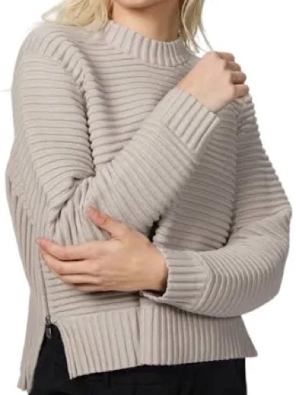 Varley Ribbed Mock Neck Sweater - Beige